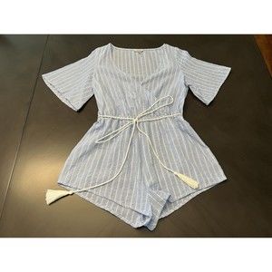 Tobi Women's Romper short sleeves 100% cotton wrapped blue stripes size Small
